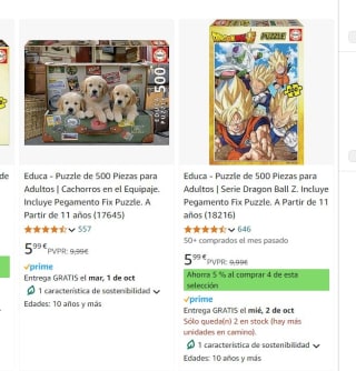 Recopilación puzzles de 500 piezas por 5,99€ y -5% dtoextra si compramos 4ud