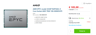AMD EPYC 4344P - Tray CPU - 8 kernen - 3.8 GHz - AMD AM5 - OEM/tray (zonder koeler) voor €223,85 bij Senetic