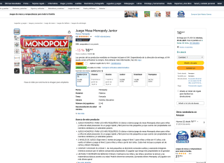 Juego Mesa Monopoly Junior por solo 13,33€