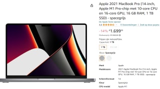 MacBook Pro 14" M1 voor €1699 bij Amazon