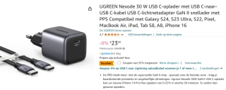 UGREEN Nexode Mini 30W PD USB-C Snellader GaN Adapter voor €15,59 bij Amazon