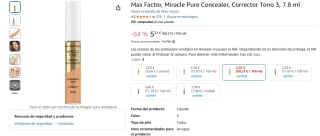 Max Factor, Miracle Pure Concealer, Corrector Tono 3, 7.8 ml por 5,32€ mas tonos en oferta