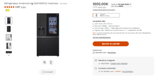 Réfrigérateur Américain LG GSGV80EPLD InstaView à 1.800€