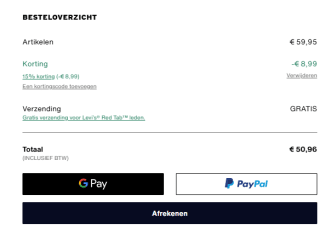 15% korting op je bestelling bij Levi's