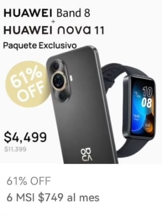 Smartwatch Huawei Band 8 + Huawei Nova 11 por $4,499