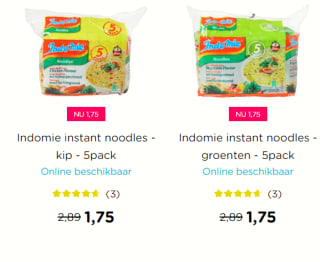Indomie instant noodles - kip en/of groente 5 pack voor €1,75 bij de Xenos