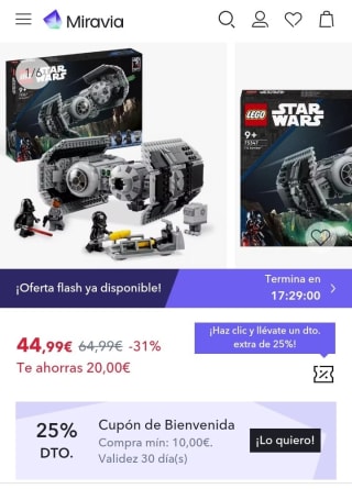 Lego 75347 Star Wars TM Bombardero Tie por 33,74€.