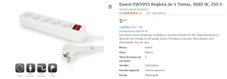 Regleta de 5 Tomas, 3680 W, 250 V por 5,99€