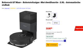 Roborock Q7 Max+ - Robotstofzuiger - Met dweilfunctie voor €319,99 bij Bol