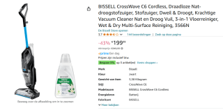 Bissell Nat- en droogzuiger 3569N voor €199,99 bij Amazon