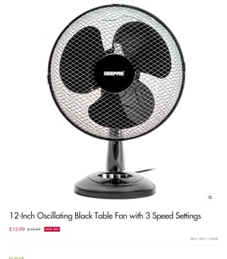 12-Inch Oscillating Fan for £14.39 at Geepas