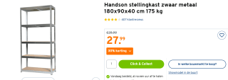 Handson stellingkast 180x90x40 cm 175 kg voor €27,99 bij de Gamma