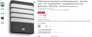 Philips Raccoon buitenwandlamp met bewegingssensor voor €36,39
