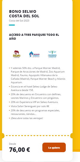 Bono parque Oro por 139€