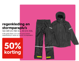 50% korting op zwarte regenkleding en stormparaplu's bij de Hema