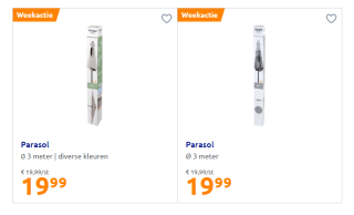 Parasol Ø 3 meter, Uv-bestendig incl. draaimechanisme voor €19,99 bij de Action