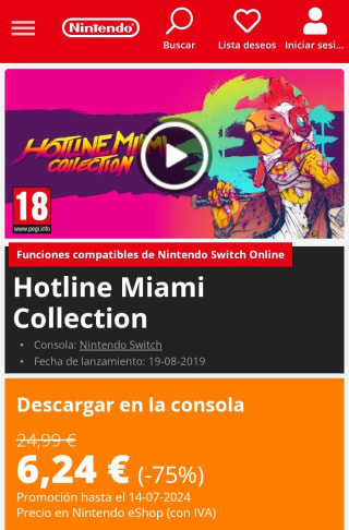 Juego Hotline Miami Collection Nintendo Switch por 6,24€.