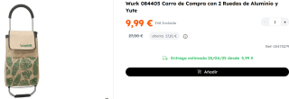 Carro de Compra con 2 Ruedas de Aluminio y Yute por 9.99€