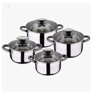 San Ignacio Bateria de cocina 8 piezas-acero inoxidable-tapas de vidrio por 20.99€