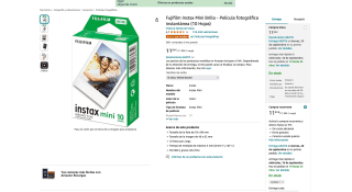 Película Fujifilm Instax Mini Brillo fotográfica instantánea por solo 11,99€