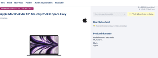 Apple MacBook Air 13" M2-chip 256GB Space Grey voor €1.148,29 bij de Makro