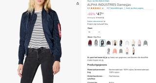 ALPHA INDUSTRIES Tussenjas in Nachtblauw voor €47,92 bij Amazon