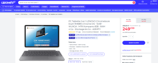 PC Tablette 2 en 1 LENOVO Chromebook à 249,99€
