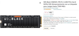 Disco duro WD Black SN850X 2TB M.2 2280 PCIe Gen4 NVMe SSD por 144,44€