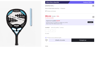 Pala de Pádel Softee Swat Sky + 1 Protector por 26.55€ (Cuenta Nueva 16.55€)