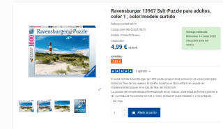 Puzzle marca Ravensburger de 1000 piezas faro por 4,99€