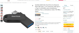 Memoria SanDisk 64GB Ultra Dual Drive Go por 9.90€