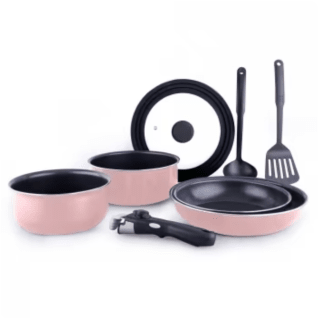 Batería de cocina de Aluminio de 8 piezas EasyClick Rosa por 31,50€