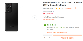 Samsung Galaxy S21 Ultra 128GB a $10,859 en Linio
