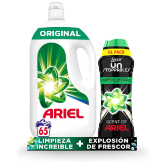 Ariel Detergente Lavadora Liquido 65 Lavados + Lenor Unstoppables XL Potenciador De Fragancia Ariel 510g por 20.29€