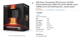 AMD Ryzen Threadripper Pro 5975WX Boxed voor €1.874,94 bij Amazon