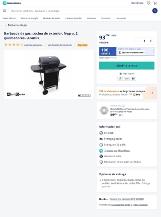 Barbacoa de gas de exterior 2 quemadores Aramis por solo 94,56€