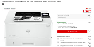Impresora láser - HP LaserJet Pro 4002dwe, B&N, Laser, 1200X1200 ppp, 40 ppm, Wi-Fi, HP Smart por 148.5€