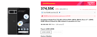 Google Pixel 7 pro à 374,55€