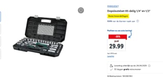 PARKSIDE Dopsleutelset 65-delig 1/4" en 1/2" in opberg box voor €29,99 in de Lidl webshop