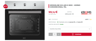Horno convencional 70 litros Kromsline KHI-400-S INOX por 99,75€