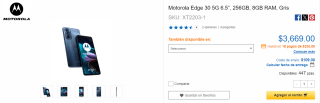 Motorola Edge 30 5G 6.5” 256GB por $3,669 en CyberPuerta