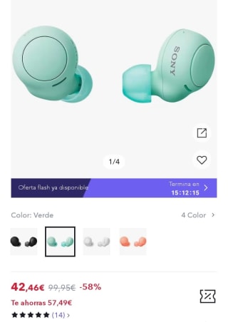 Sony WF-C500 Auriculares "True Wireless" por 29,72€.