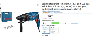 Bosch GBH 2-21 SDS-Plus boorhamer in koffer - 720W - voor €92 dmv code via Amazon