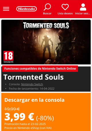 Tormented Souls Nintendo Switch por 3,99€.