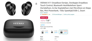 VEENAX X11 Wireless Bluetooth Earphones voor €14,29 bij Amazon