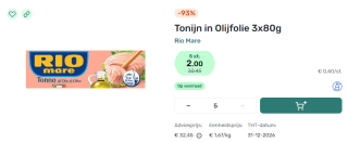 [PRIJSFOUT] 15x 80g Rio Mare Tonijn in Olijfolie (THT 31/12/2026) voor €2 via Foodello