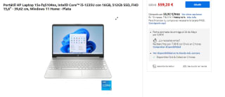 Ordenador Portátil HP Laptop 15s-fq5104ns, Intel® Core™ i5-1235U con 16GB, 512Gb SSD, FHD 15,6" - 39,62 cm, Windows 11 Home por 559.2€