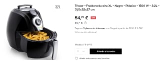 Freidora de aire Tristar XL - 1500 W - 3.2L por 54.99€