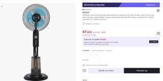 Ventilador Jocca con tecnología nebulizadora con tanque de 3.2 litros, hasta 12 horas de vapor de agua por 47,83€ (cuenta nueva 35,83€)