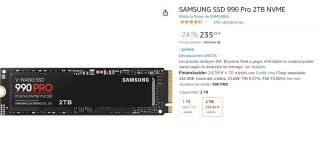 Disco Duro Samsung 990 PRO 2TB SSD PCIe 4.0 NVMe M.2 por 235.45€